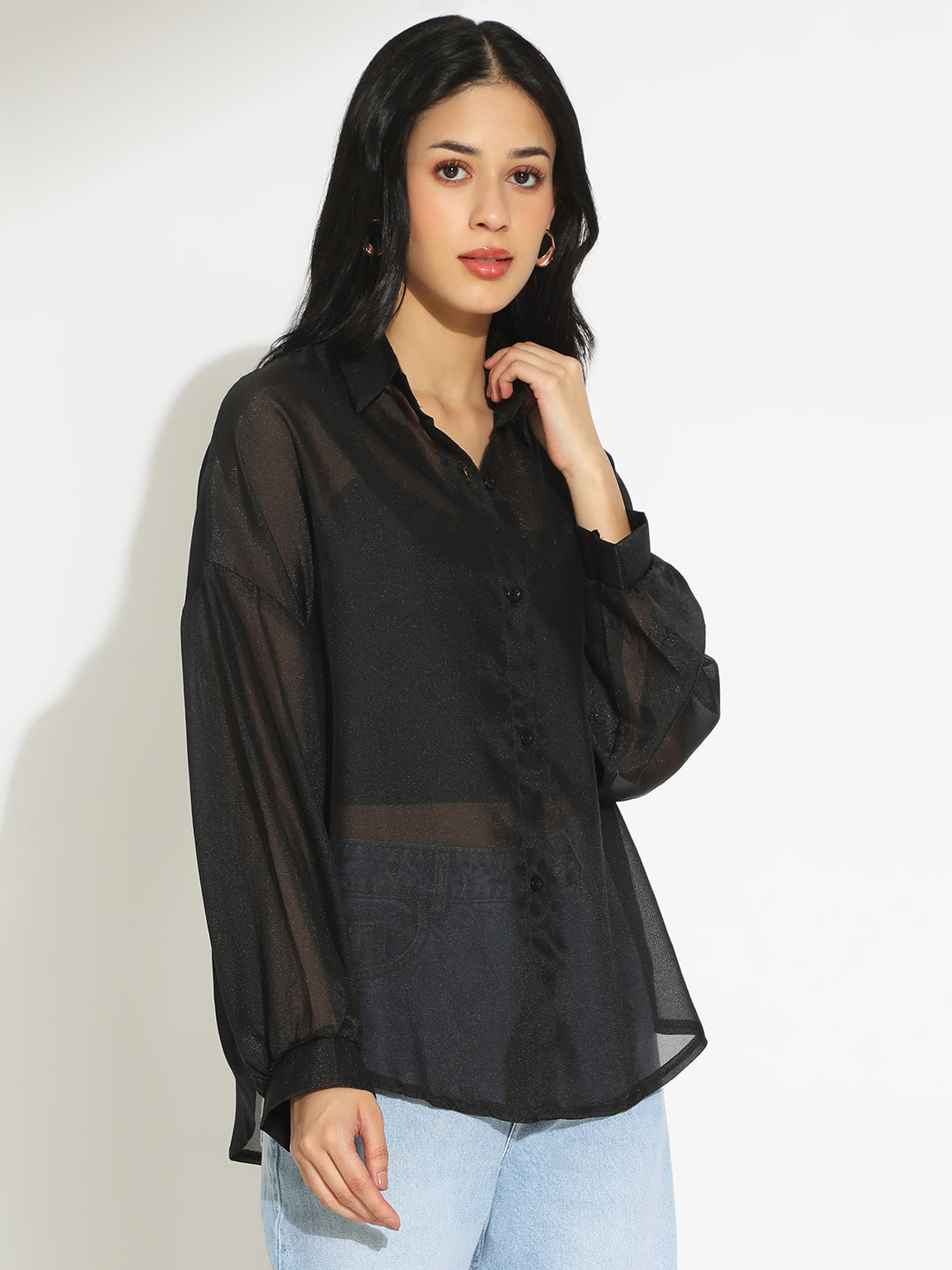 Women's Black Sheer Oversized Fit Shirt