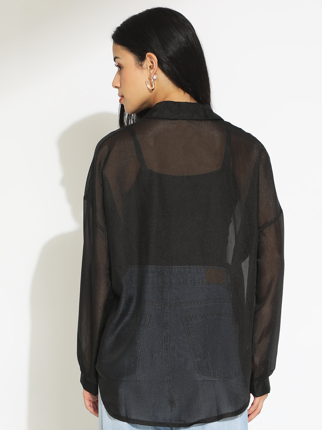 Women's Black Sheer Oversized Fit Shirt
