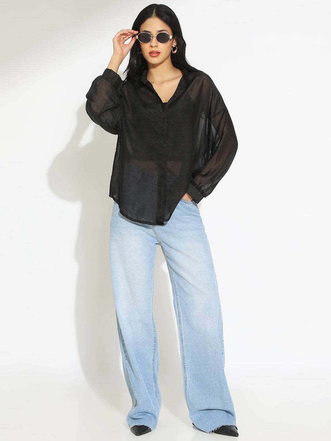 Women's Black Sheer Oversized Fit Shirt