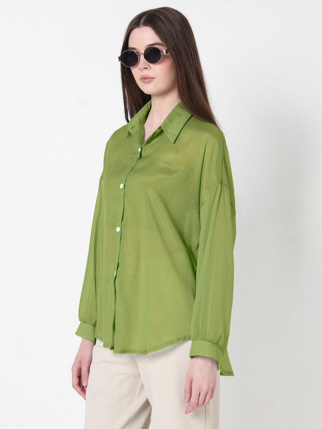Women's Green Sheer Oversized Fit Shirt