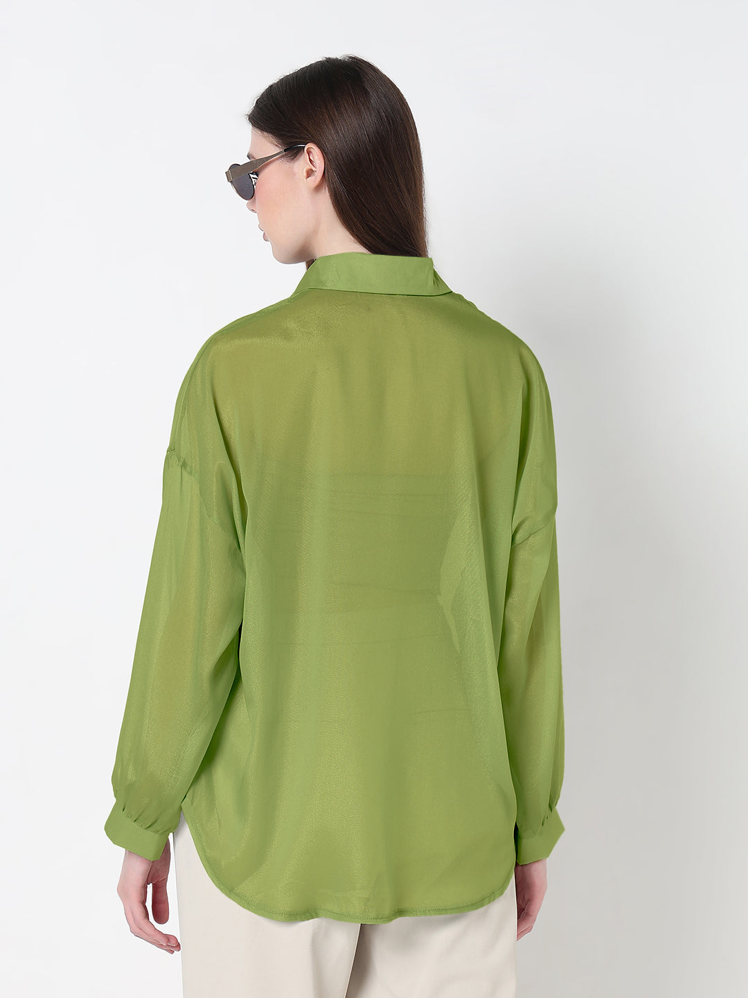 Women's Green Sheer Oversized Fit Shirt