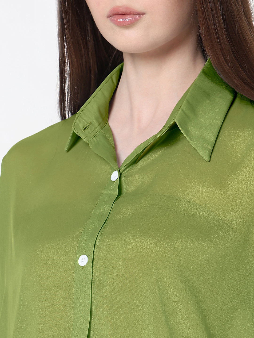 Women's Green Sheer Oversized Fit Shirt