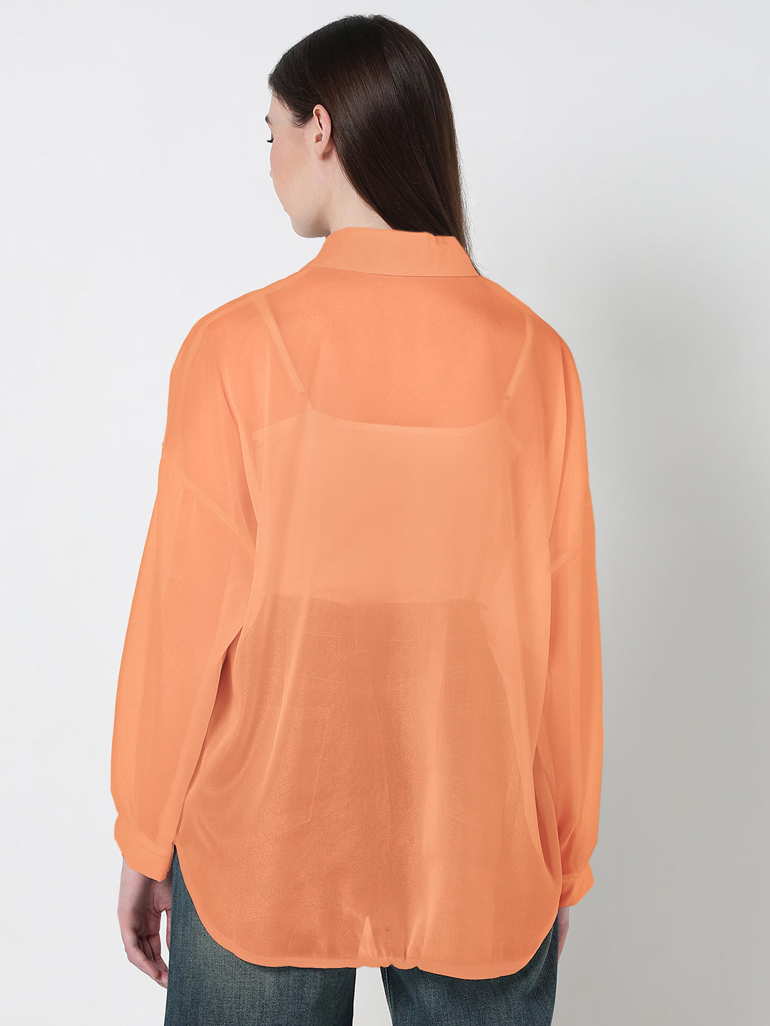 Shop Women's Orange Relaxed Fit Semi Sheer Shirt Showoffff