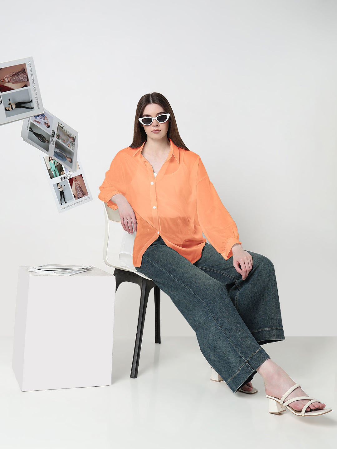 Women's Orange Sheer Oversized Fit Shirt