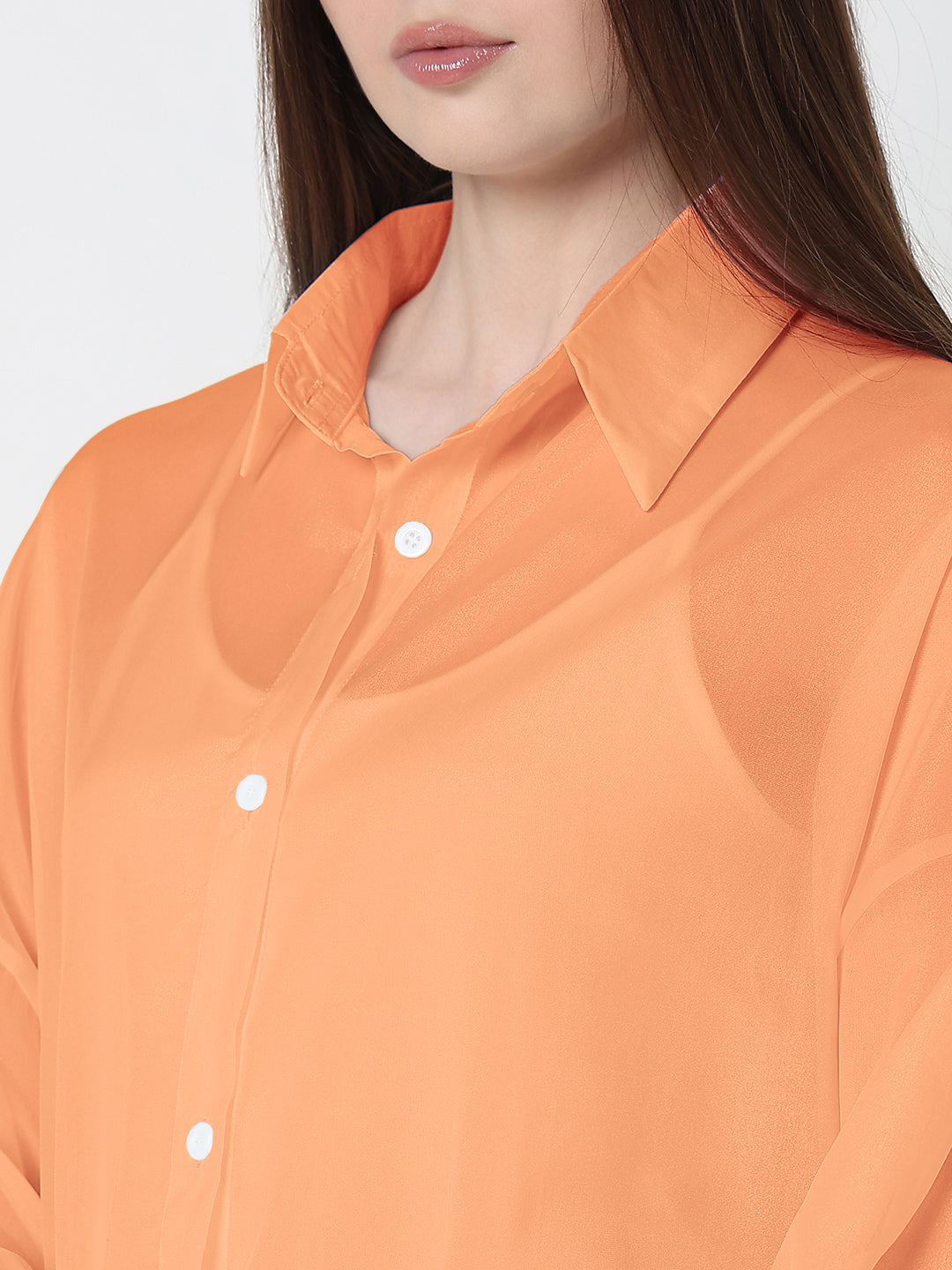 Women's Orange Sheer Oversized Fit Shirt