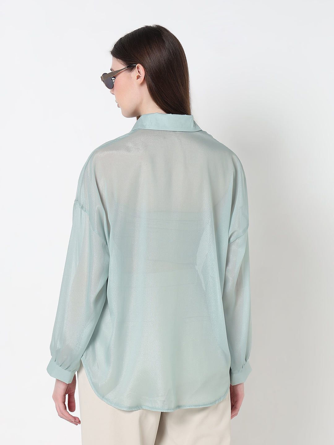 Women's Sea Green Sheer Oversized Fit Shirt