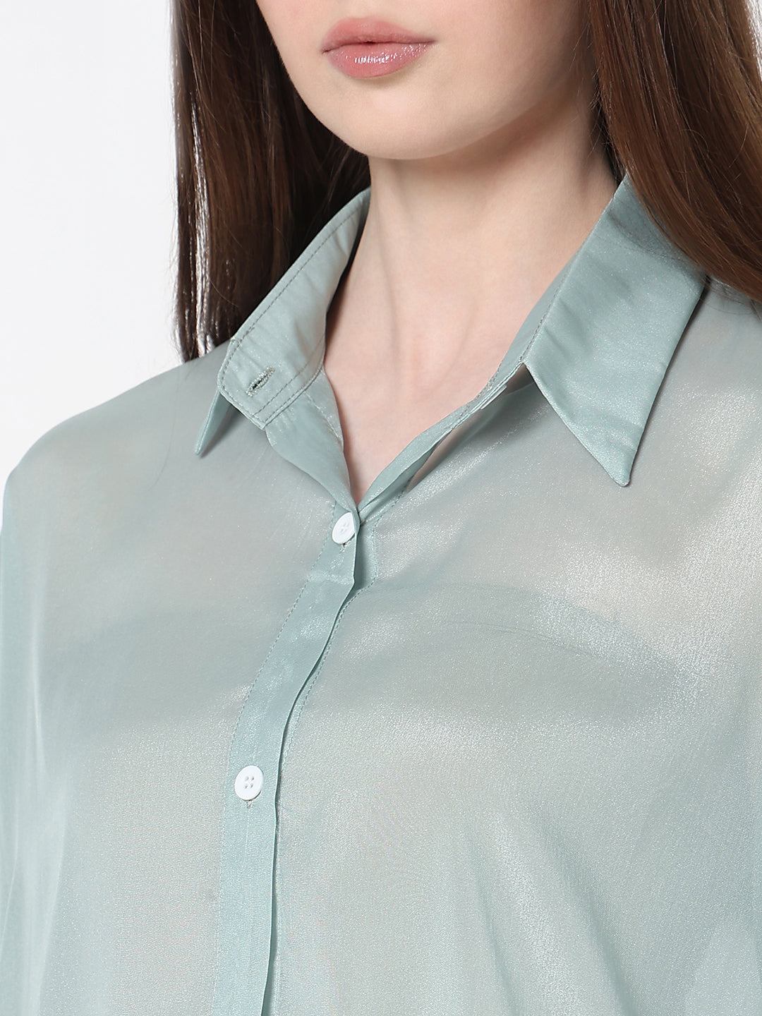 Women's Sea Green Sheer Oversized Fit Shirt