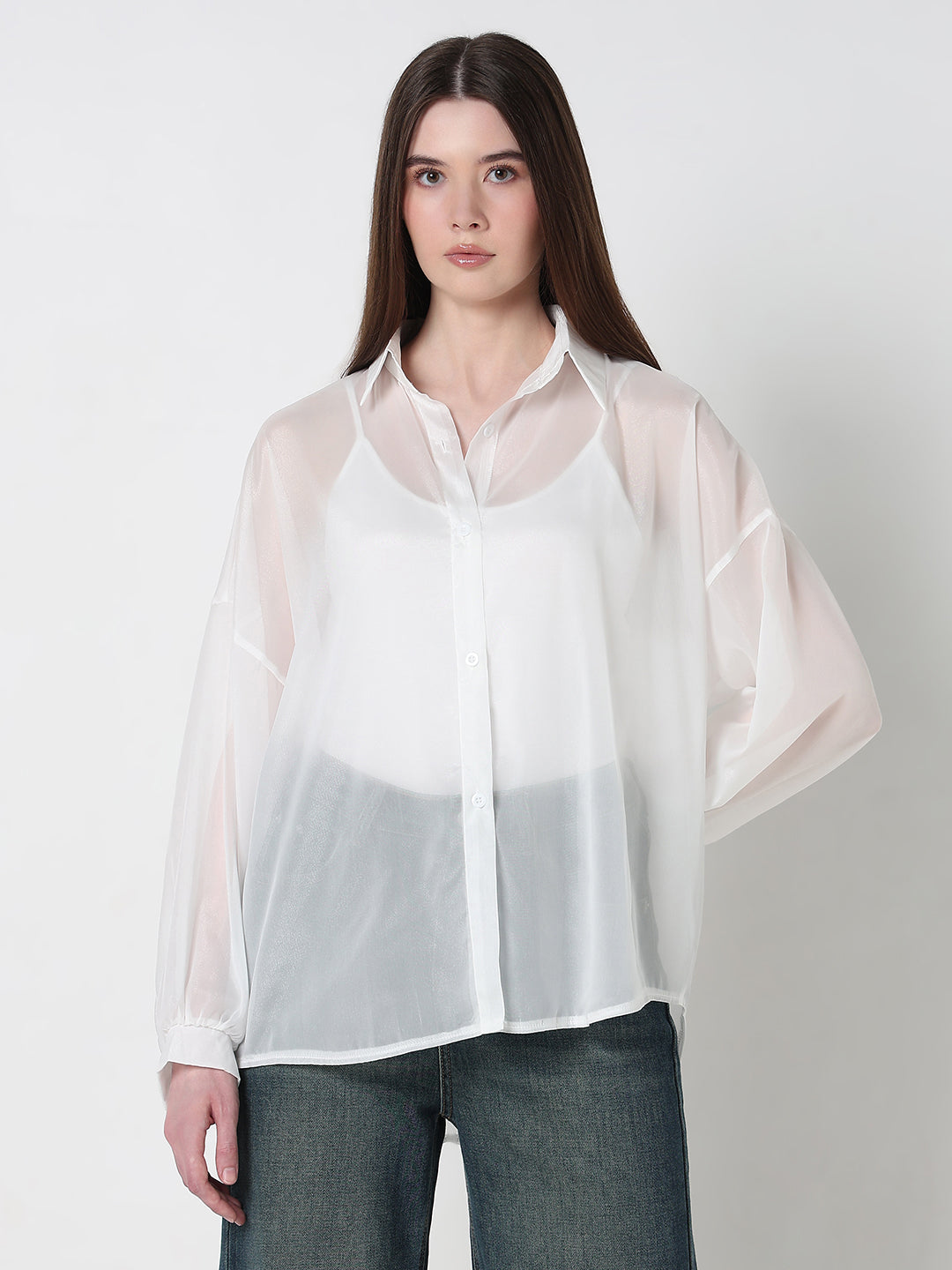 Women's White Sheer Oversized Fit Shirt