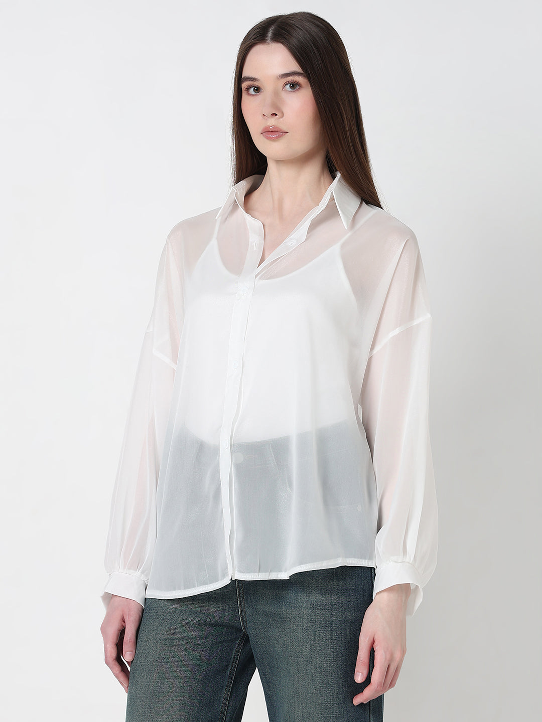 Women's White Sheer Oversized Fit Shirt