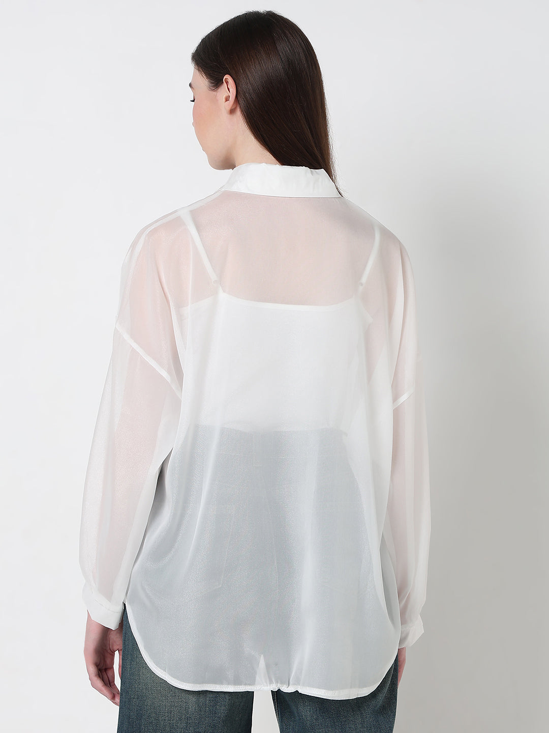 Women's White Sheer Oversized Fit Shirt