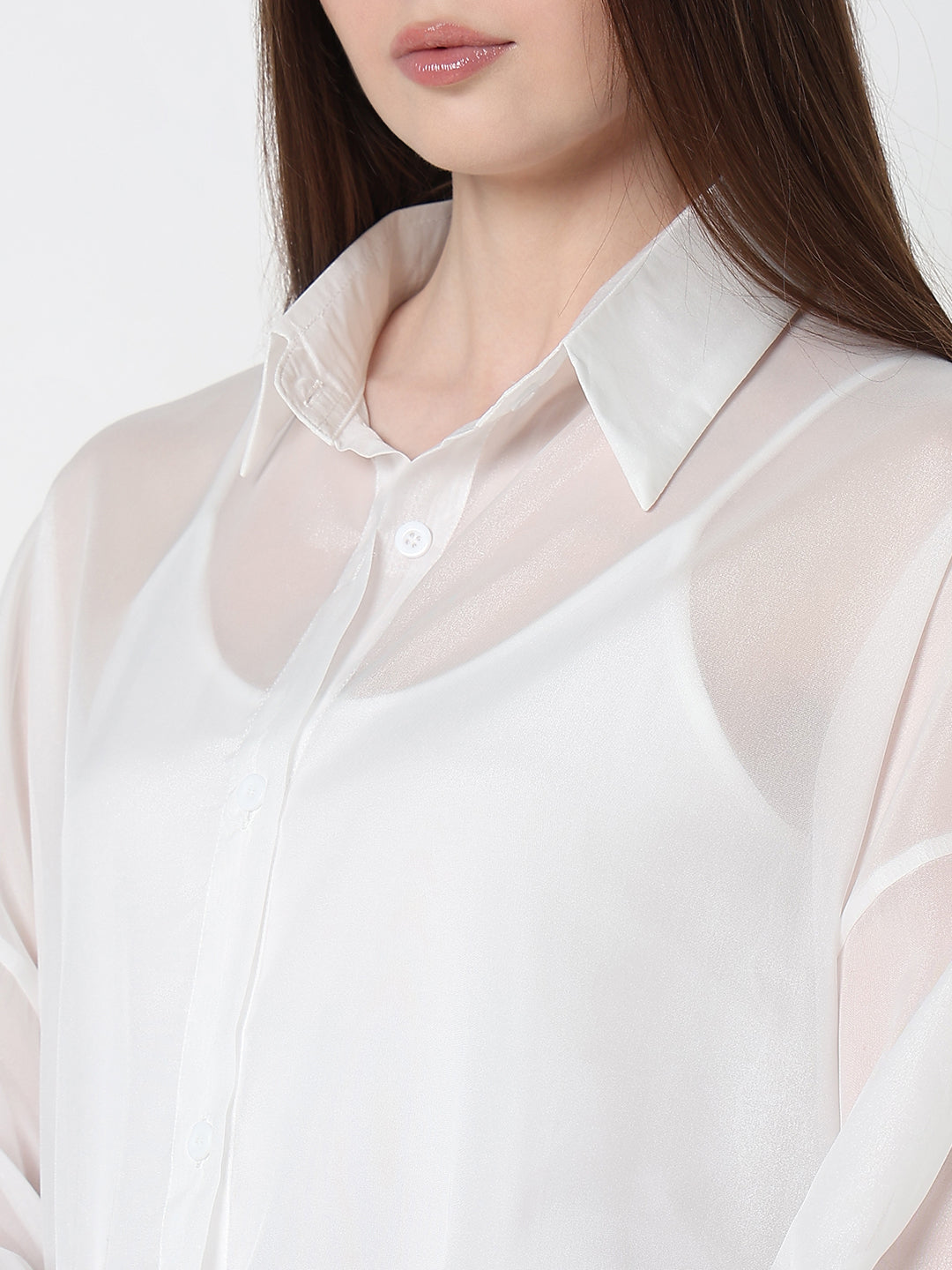 Women's White Sheer Oversized Fit Shirt