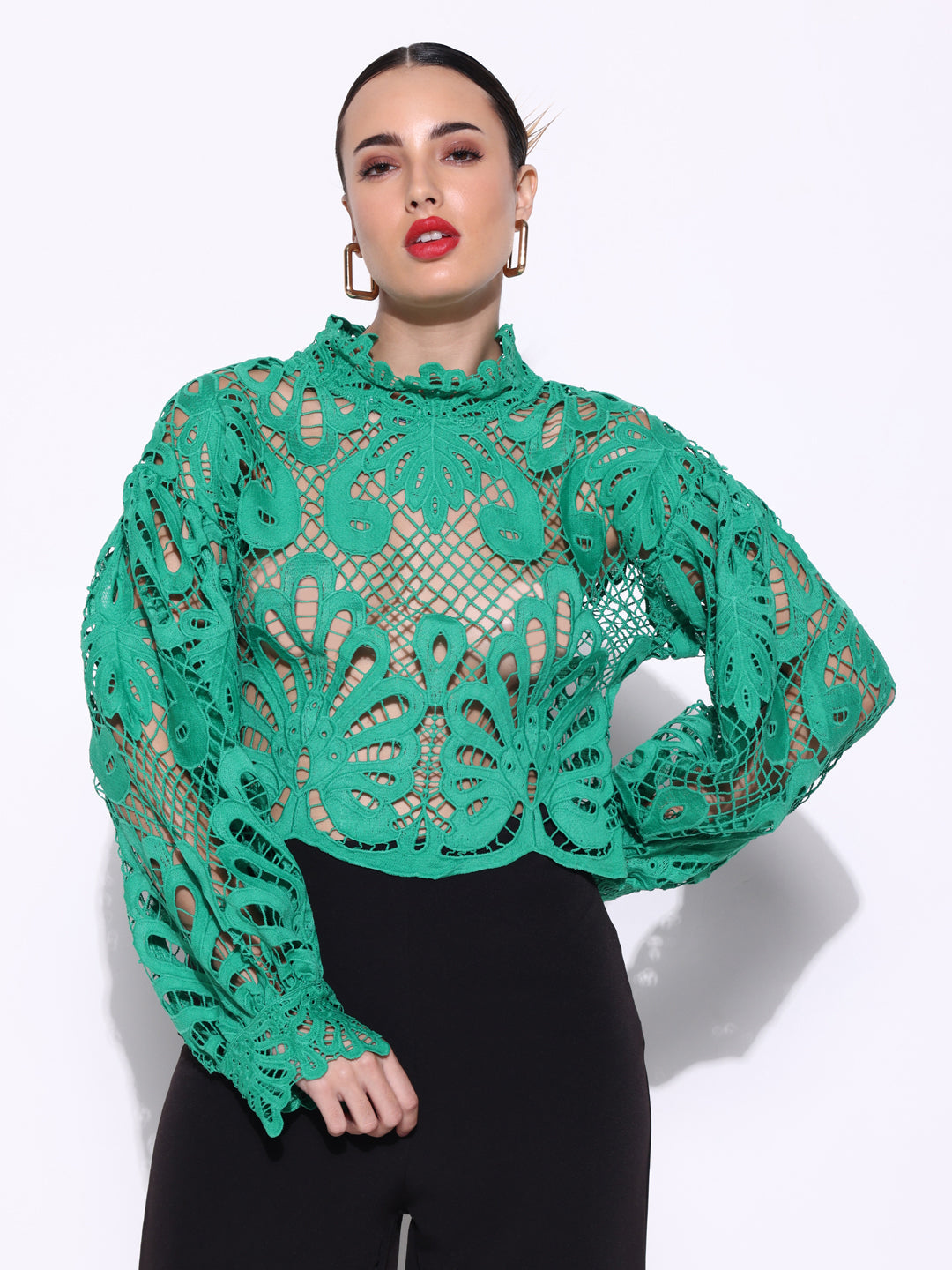 Women Solid Green Top