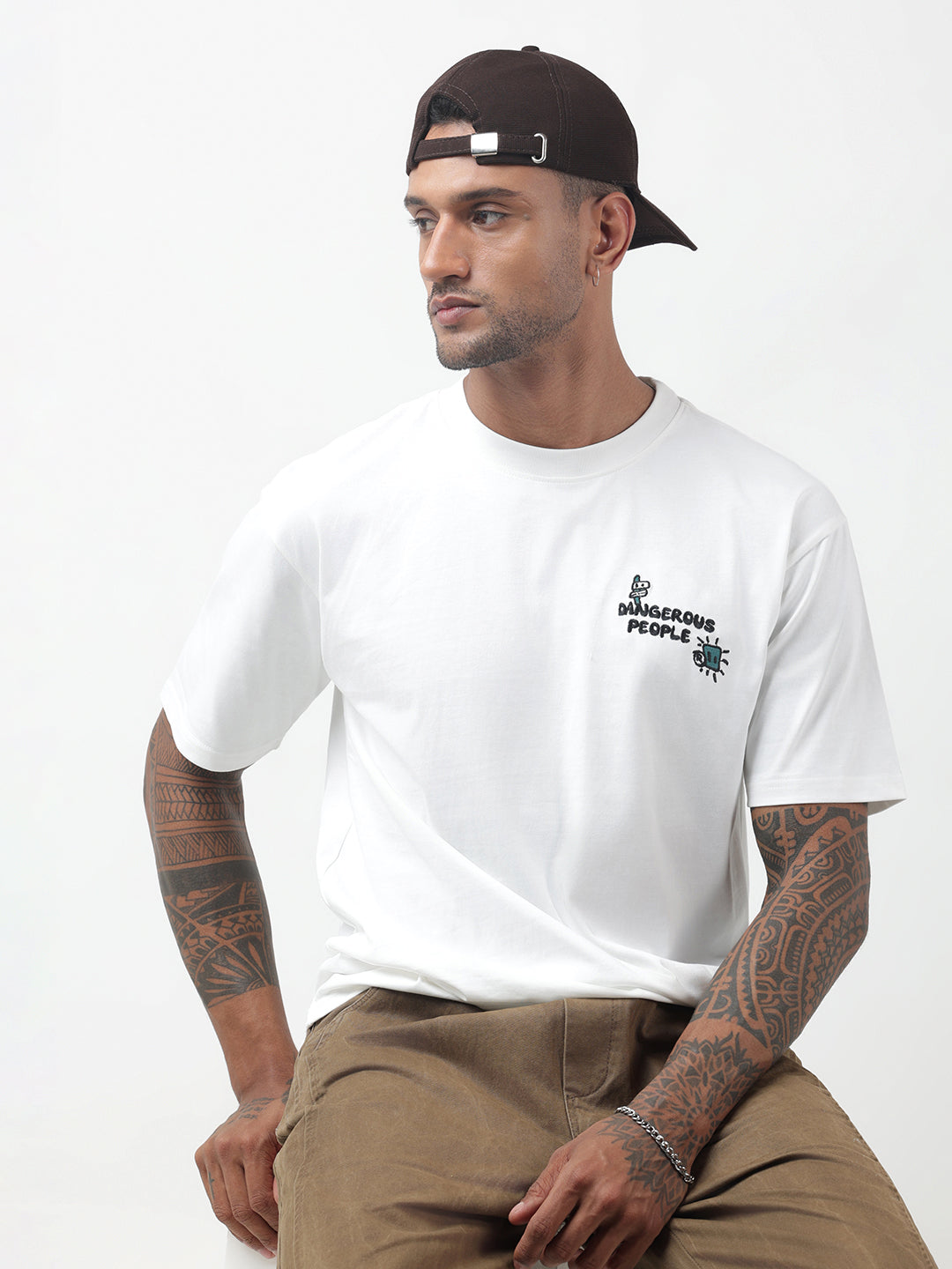 Men's Typography White Relaxed Fit T-Shirt