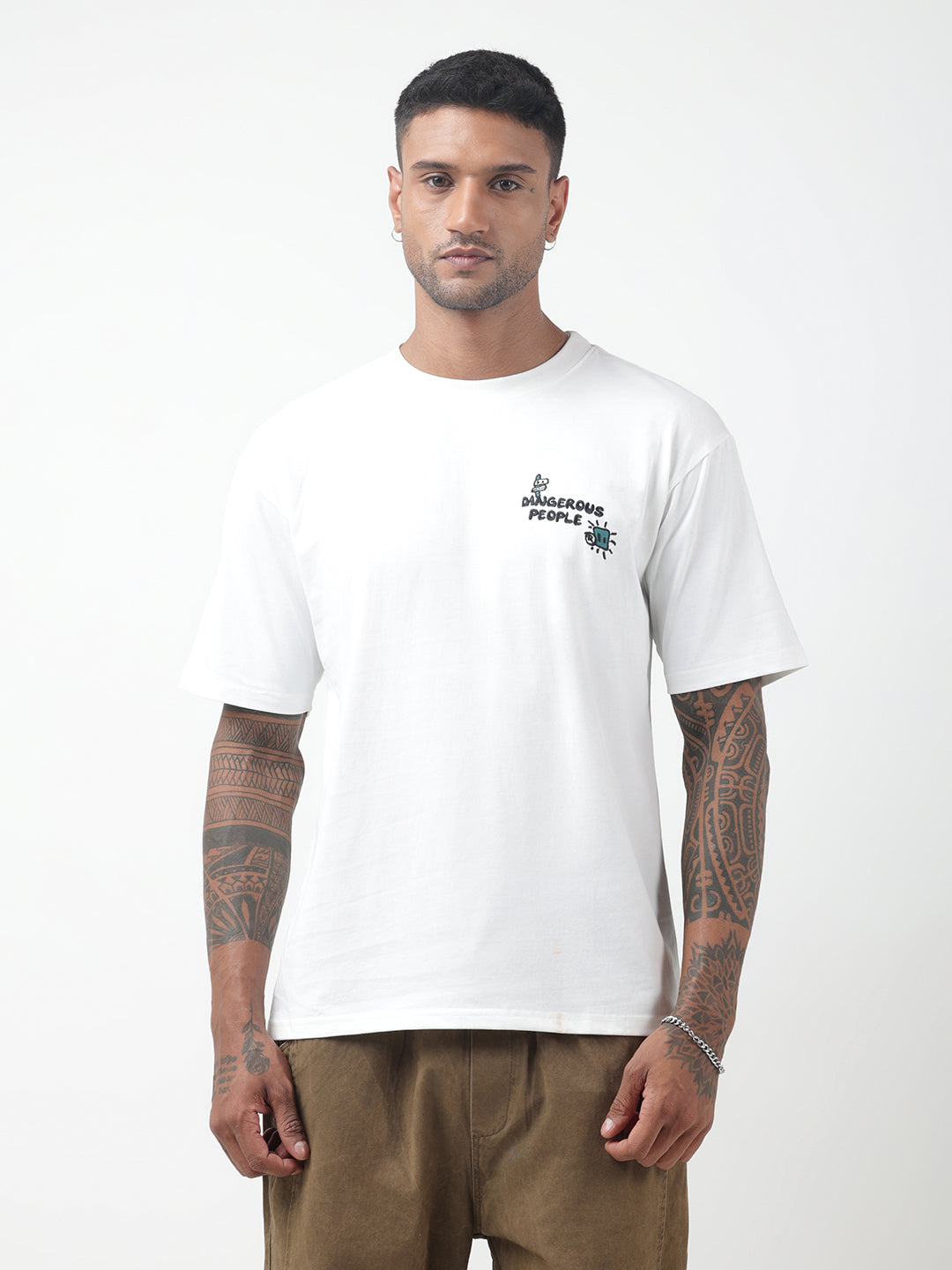 Men's Typography White Relaxed Fit T-Shirt