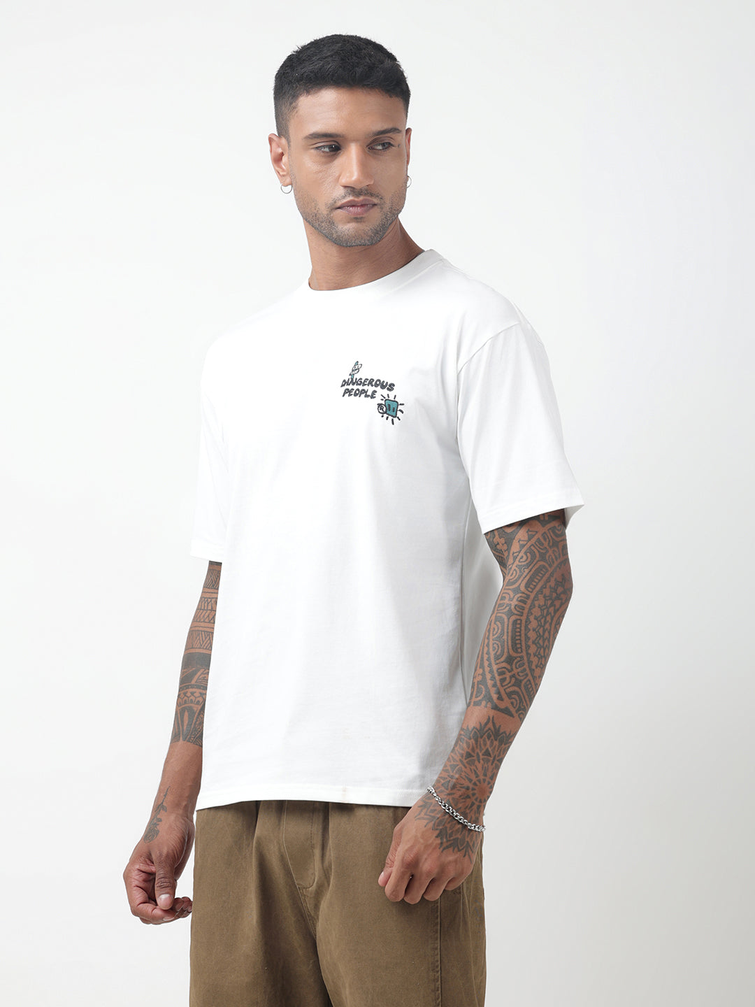 Men's Typography White Relaxed Fit T-Shirt