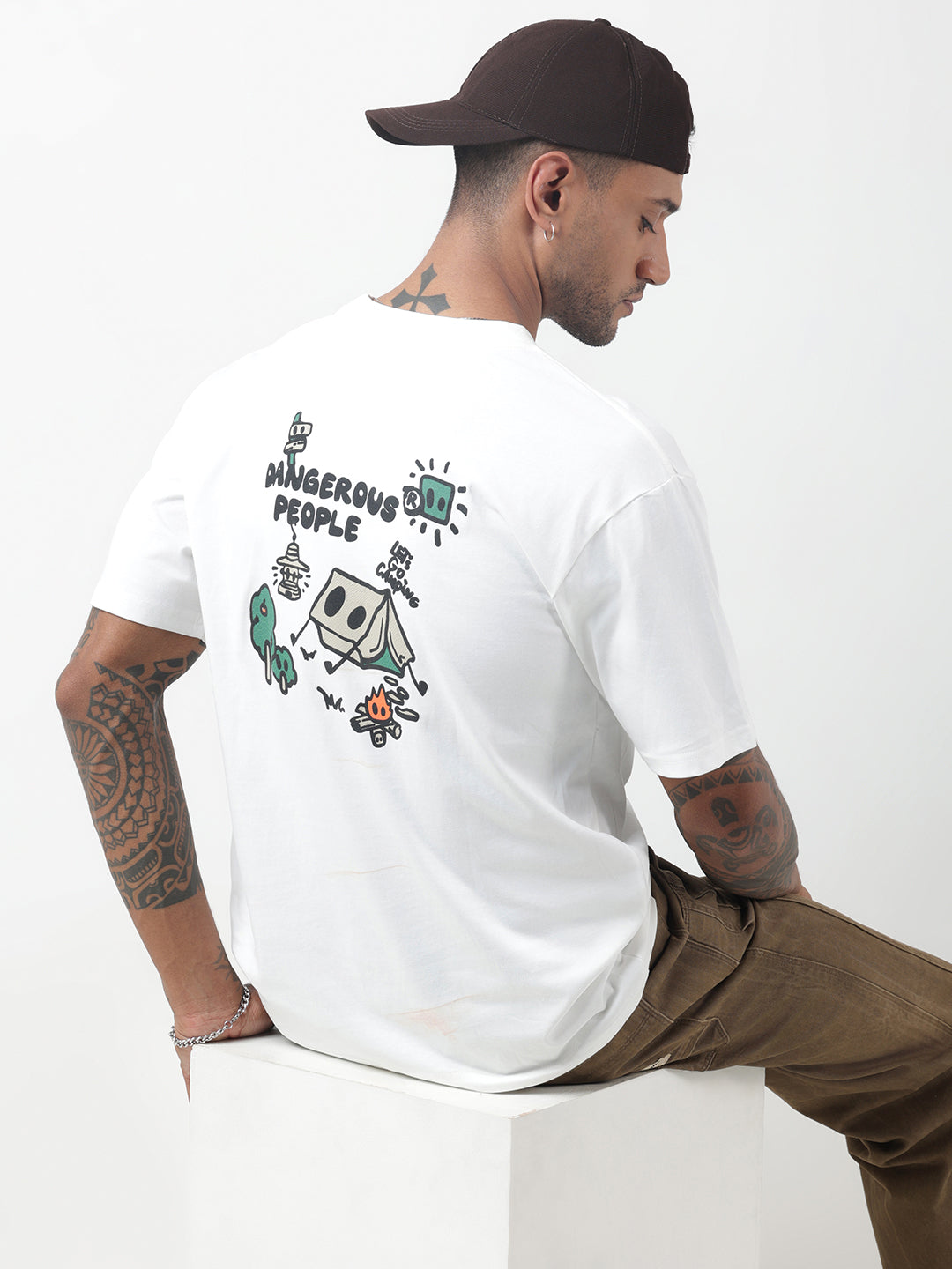 Men's Typography White Relaxed Fit T-Shirt