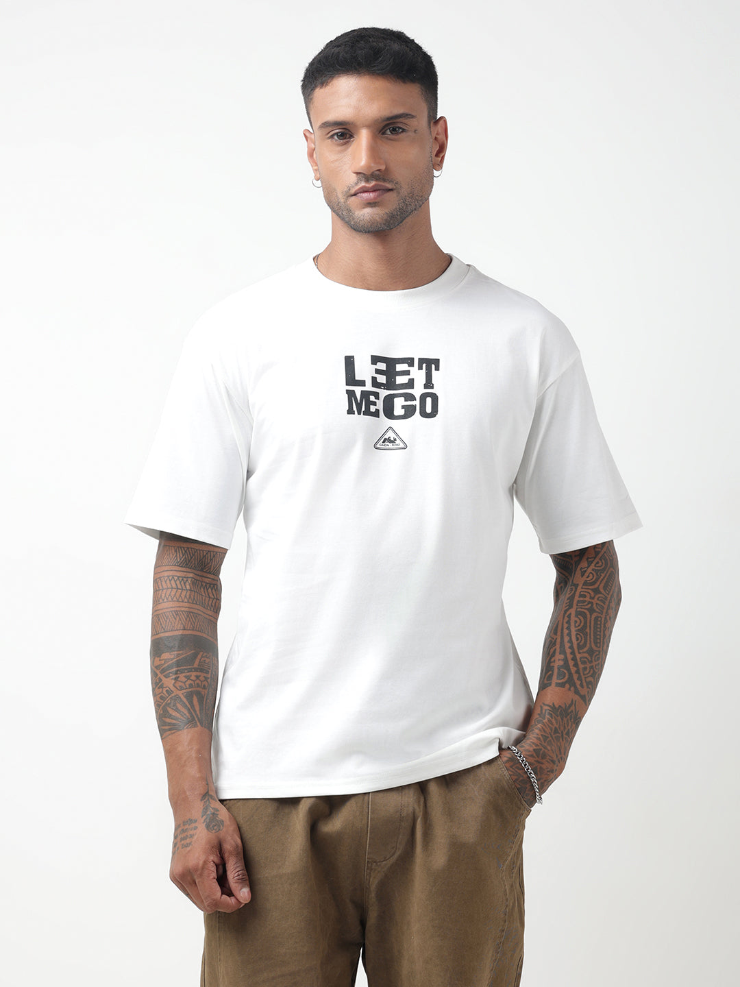 Men's Typography White Relaxed Fit T-Shirt