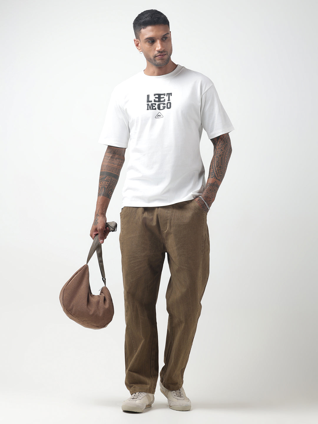 Men's Typography White Relaxed Fit T-Shirt