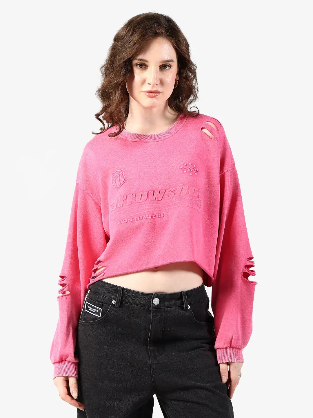 Women's Typography Pink Distressed Top