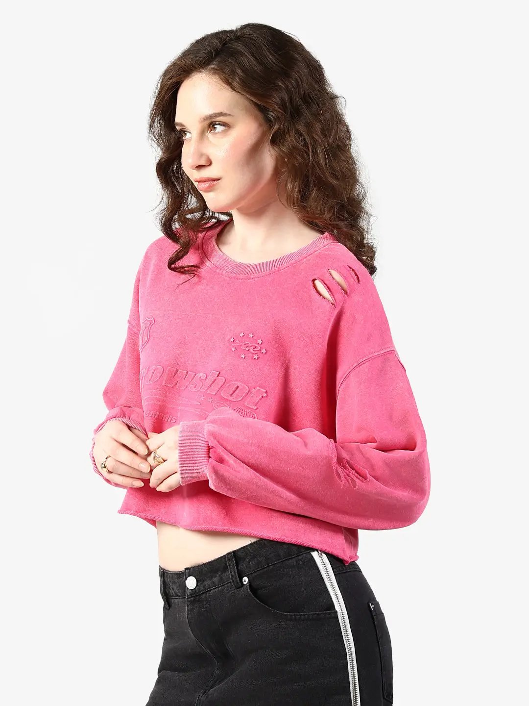 Women's Typography Pink Distressed Top - from SHOWOFFFF