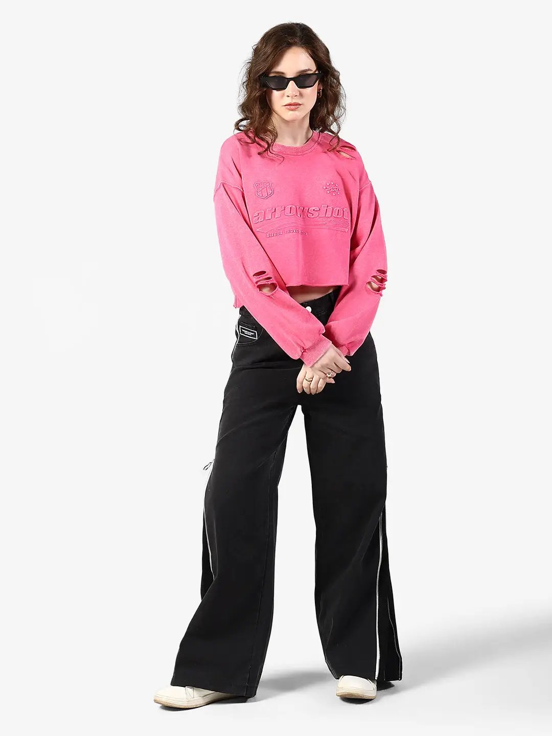 Women's Typography Pink Distressed Top - from SHOWOFFFF