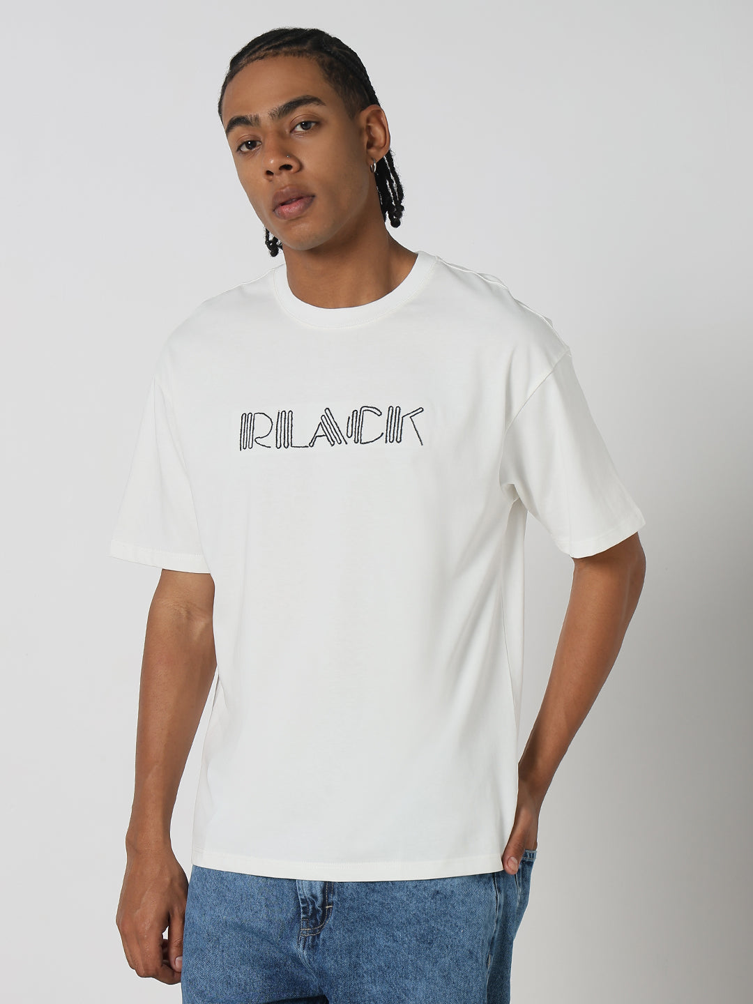 Men Casual White & Black Typography T-Shirt