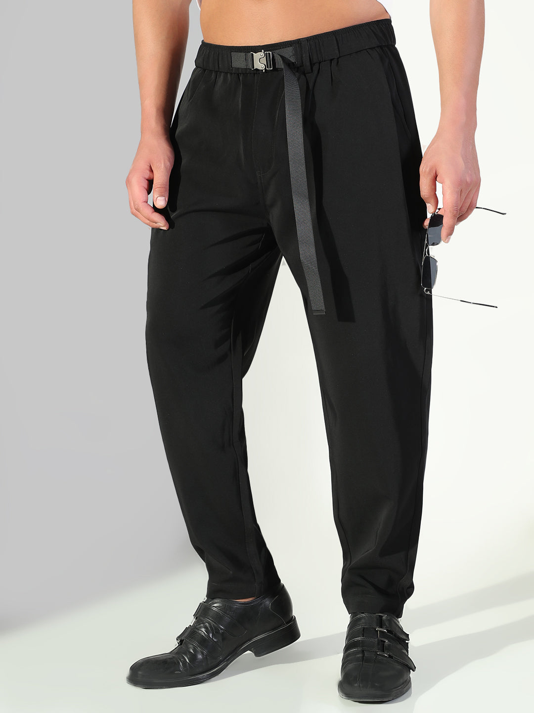 Men Black Solid Trousers