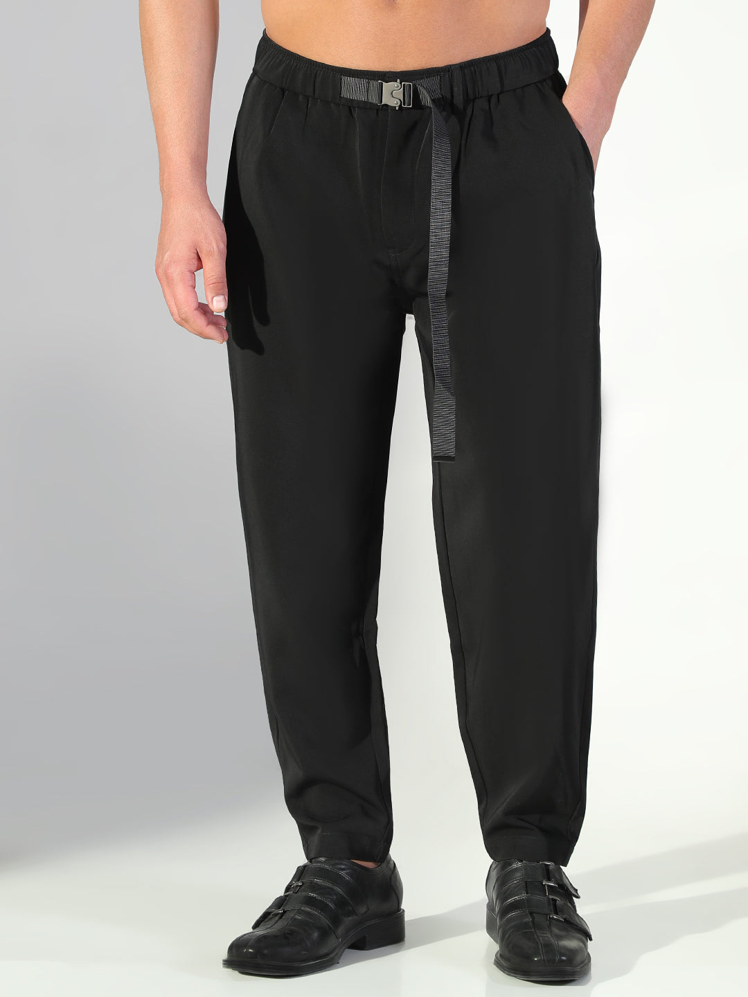 Men Black Solid Trousers