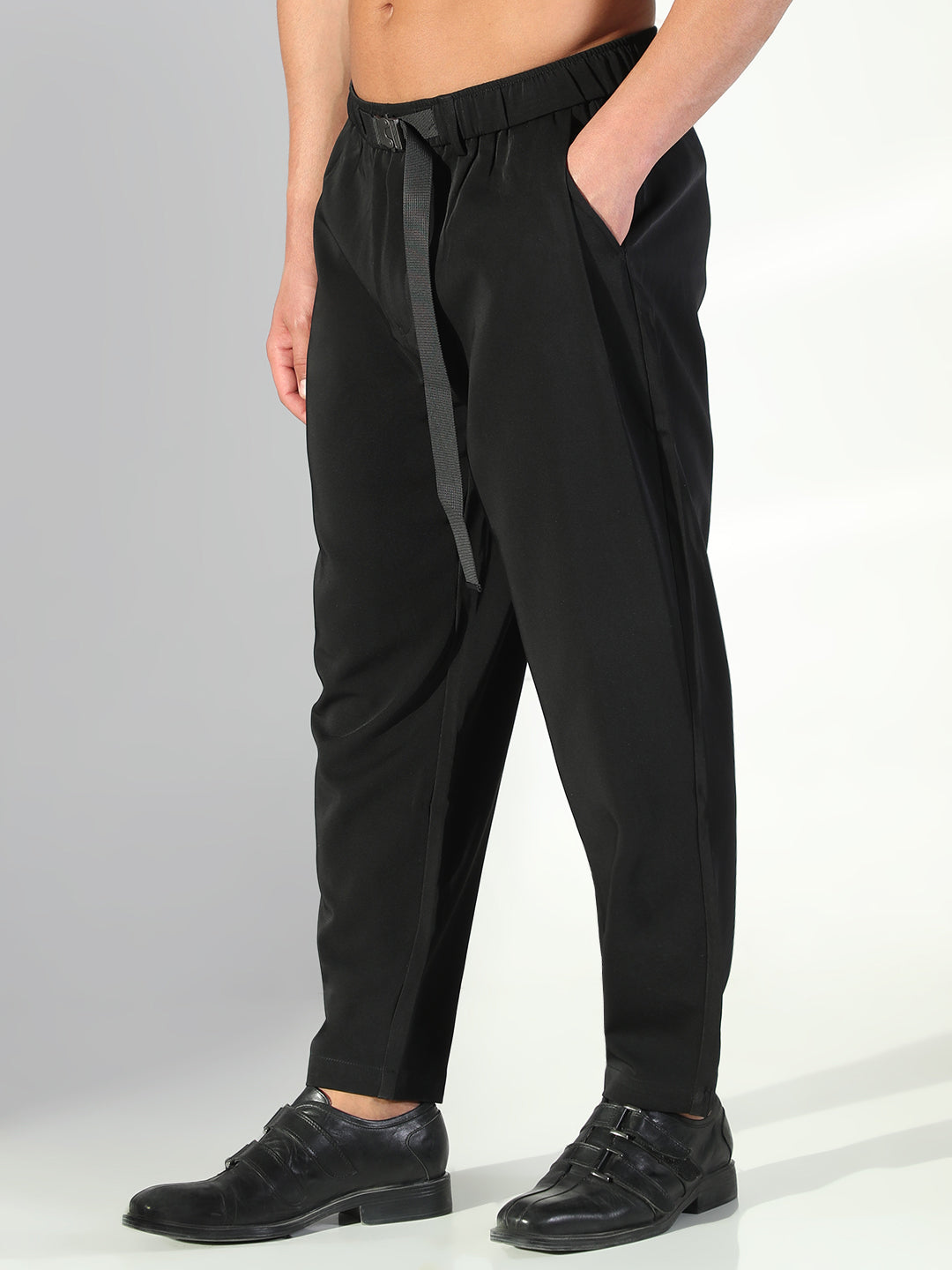 Men Black Solid Trousers