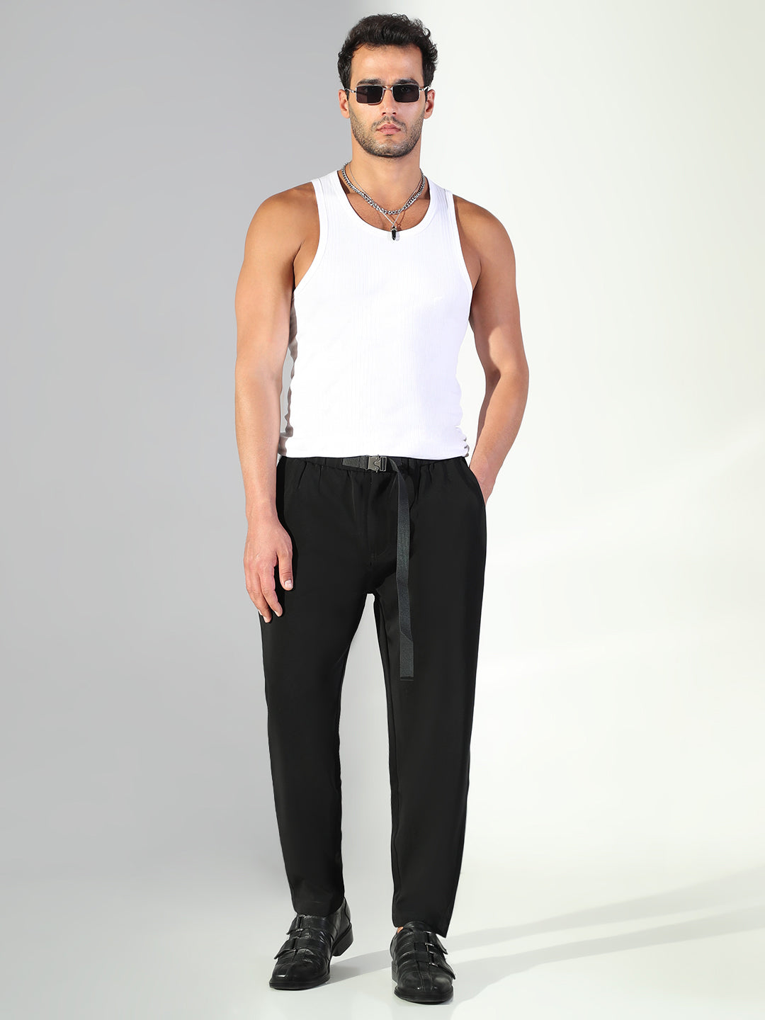 Men Black Solid Trousers