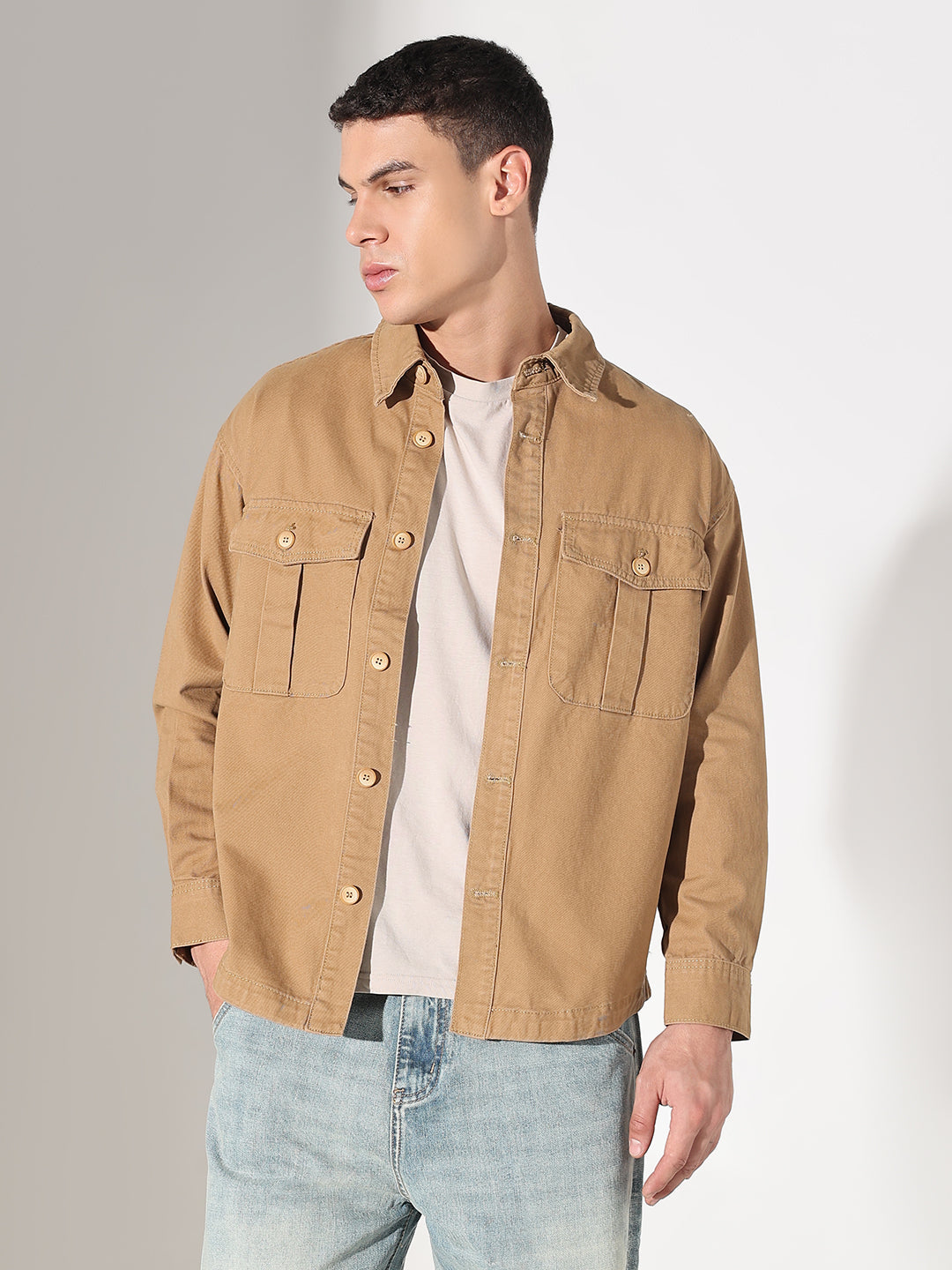 Men's Brown Button Down Shacket