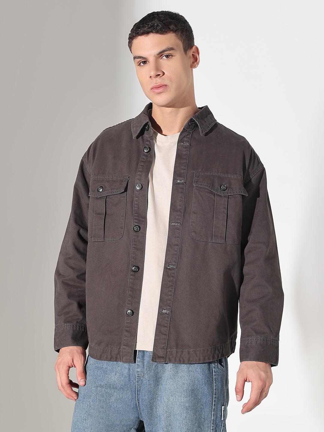 Men's Grey Button Down Shacket
