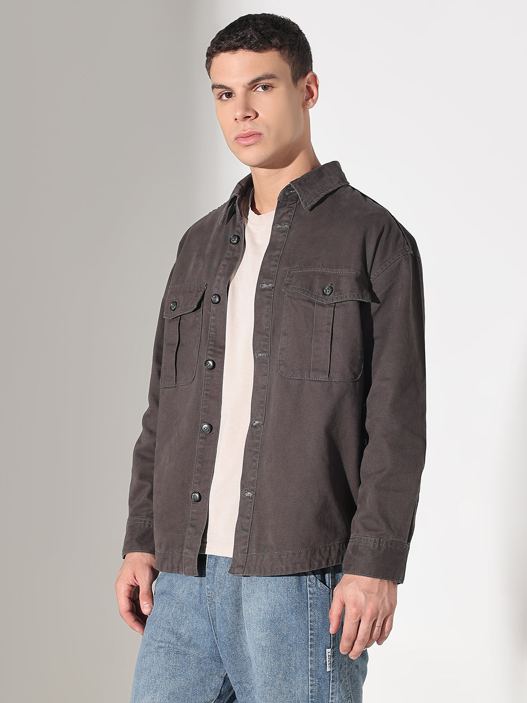 Men's Grey Button Down Shacket