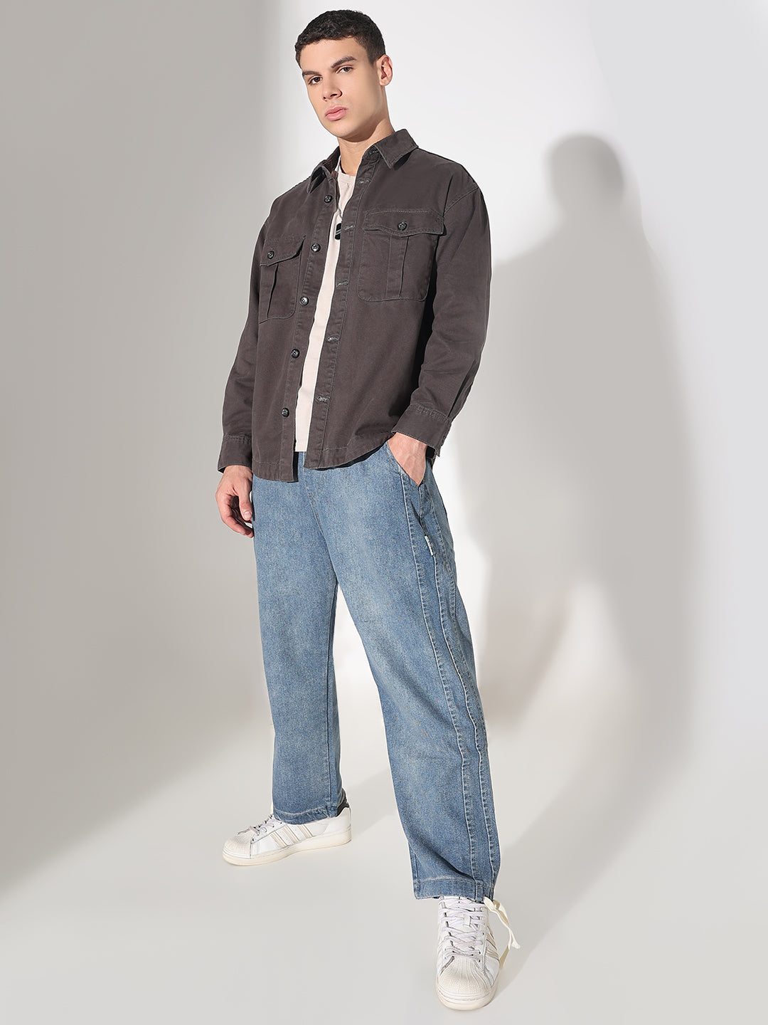 Men's Grey Button Down Shacket