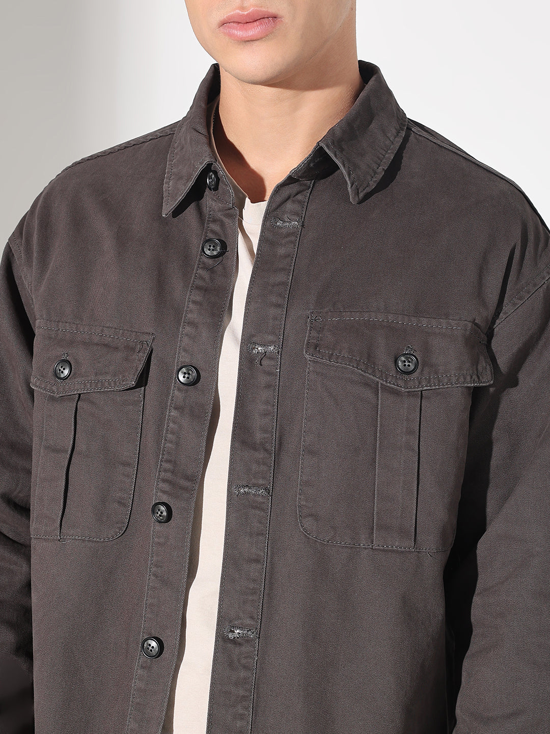 Men's Grey Button Down Shacket