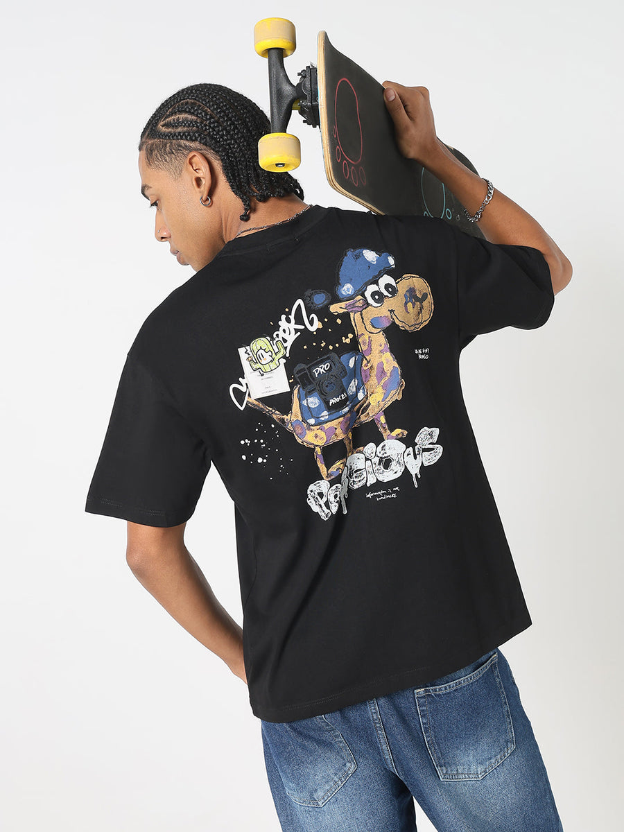Buy Men's Casual Black Cartoon Graphic T-Shirt Online | Showoffff