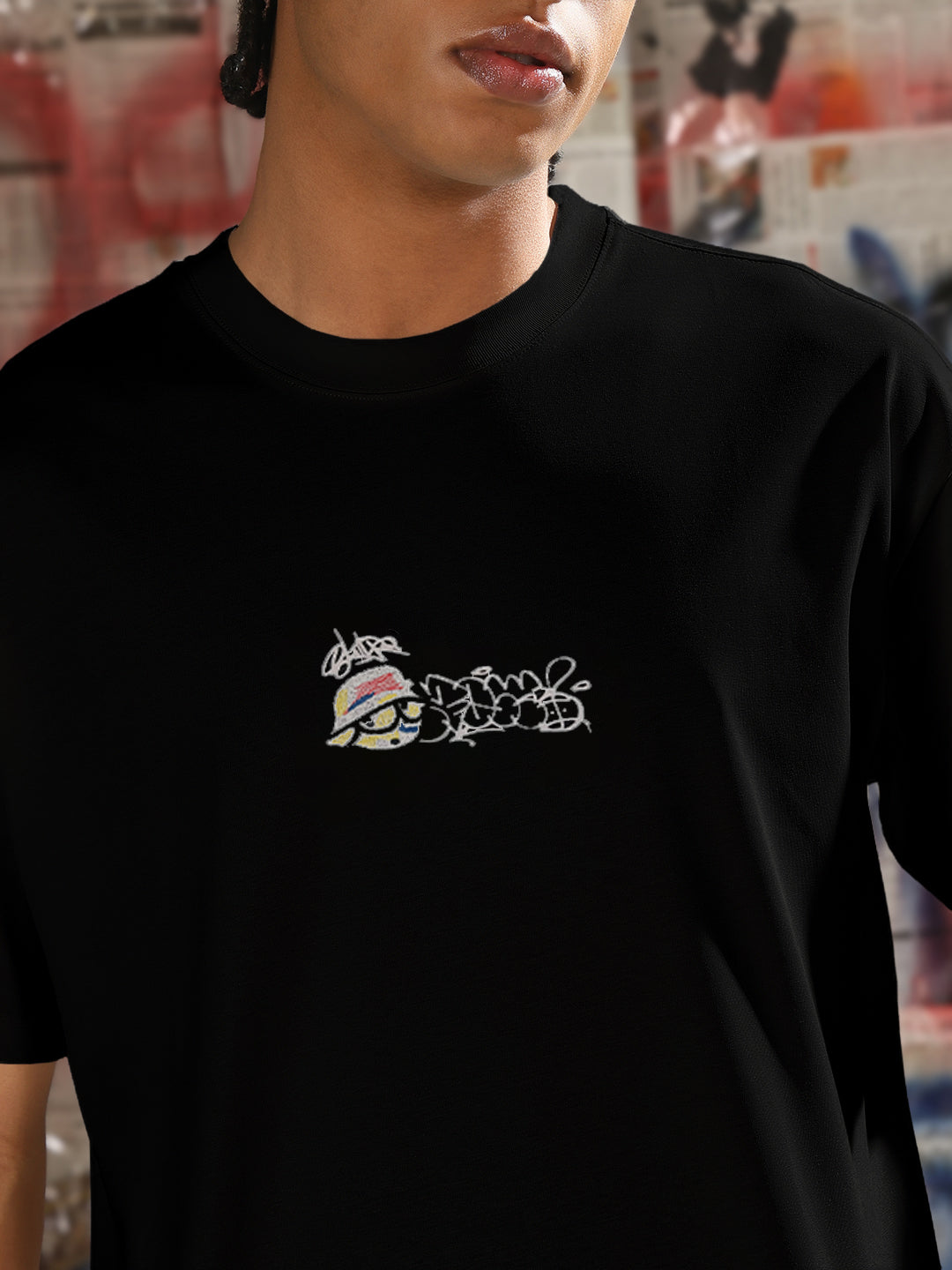 Men's Printed Black Regular Fit T-Shirt