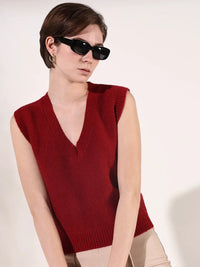 Women's Red V-Neck Sleeveless Top