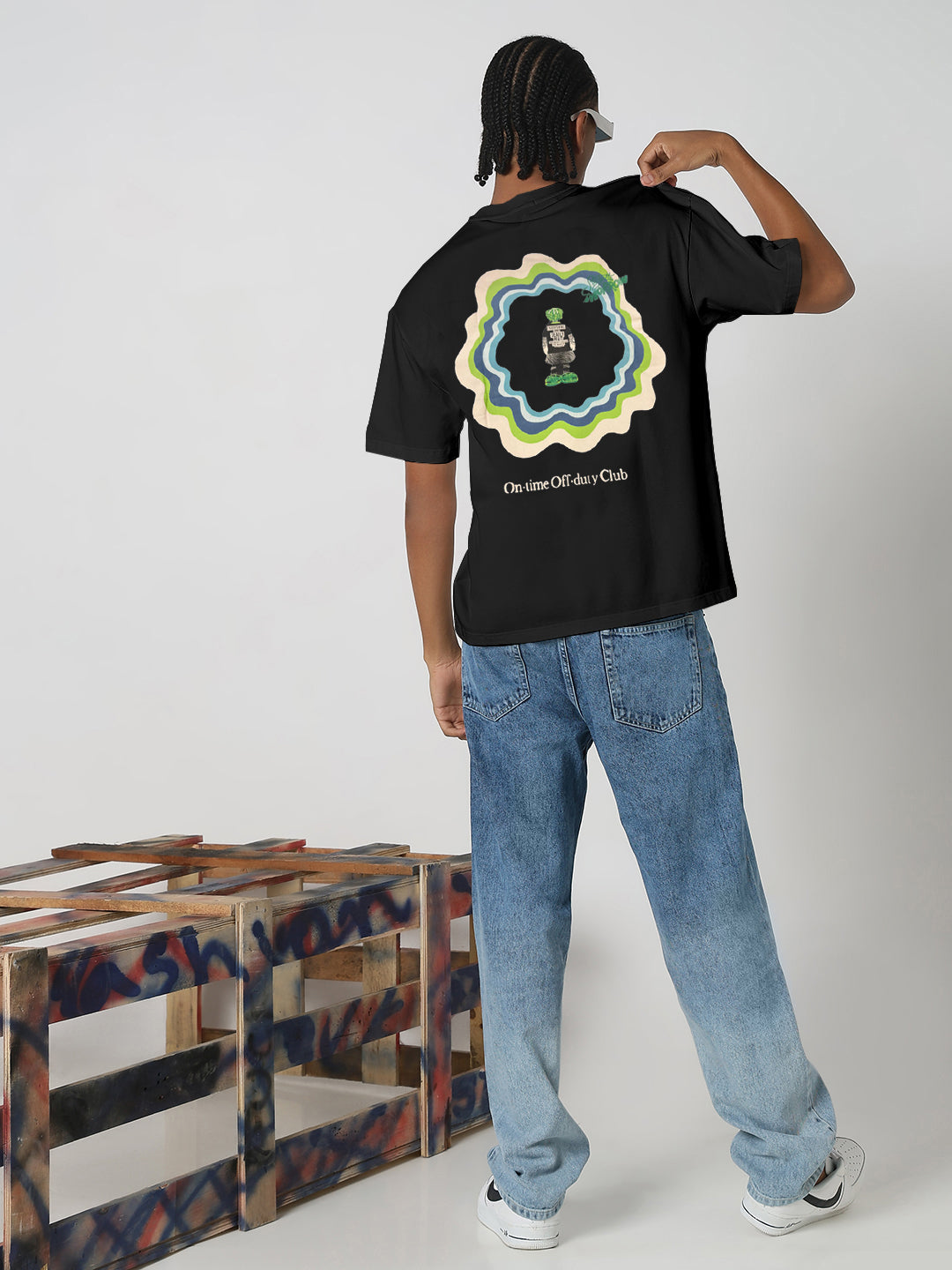 Men's Printed Black Relaxed Fit T-Shirt