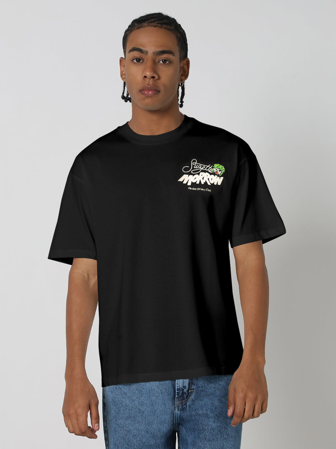 Men's Printed Black Relaxed Fit T-Shirt