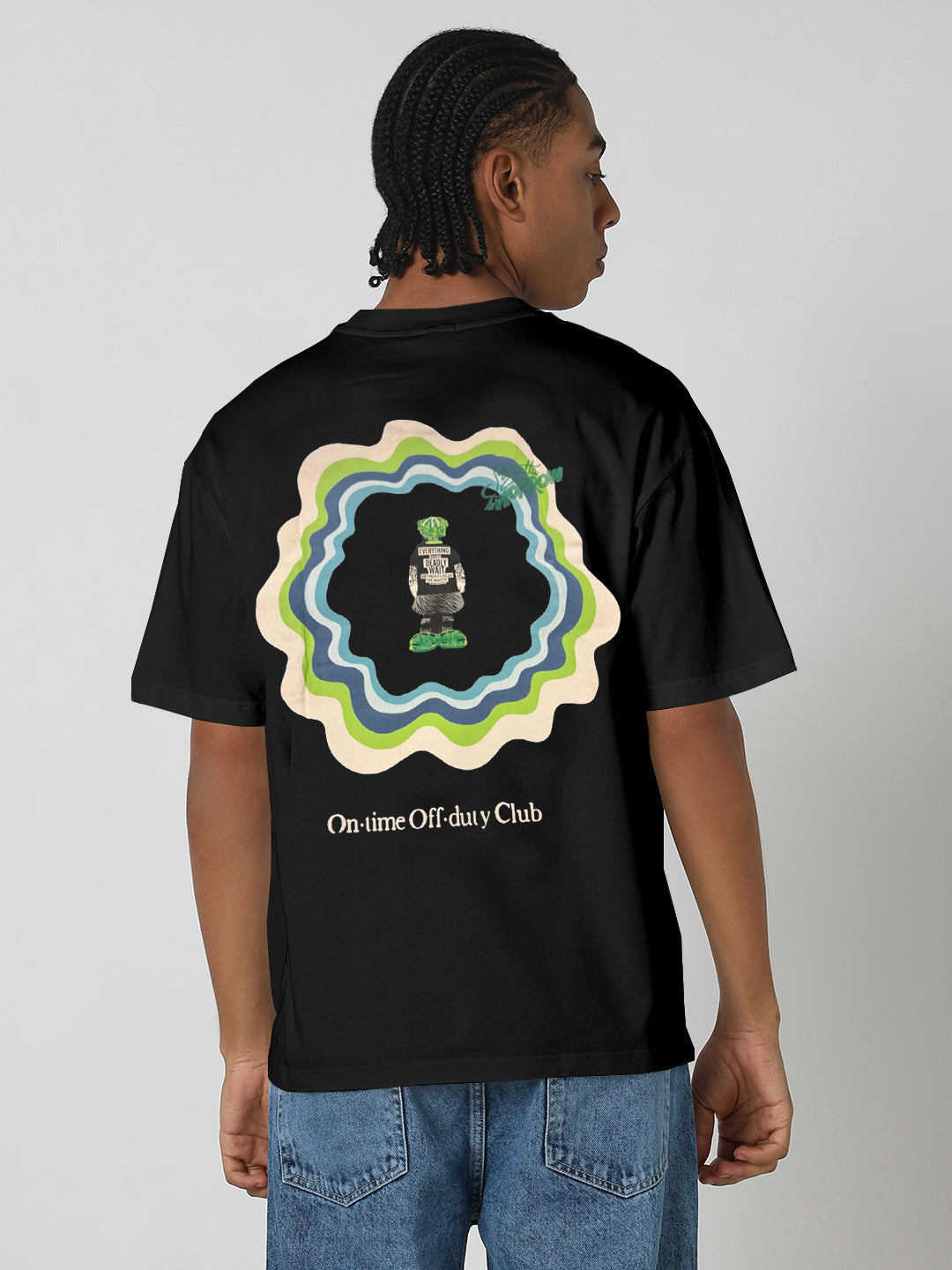 Men's Printed Black Relaxed Fit T-Shirt