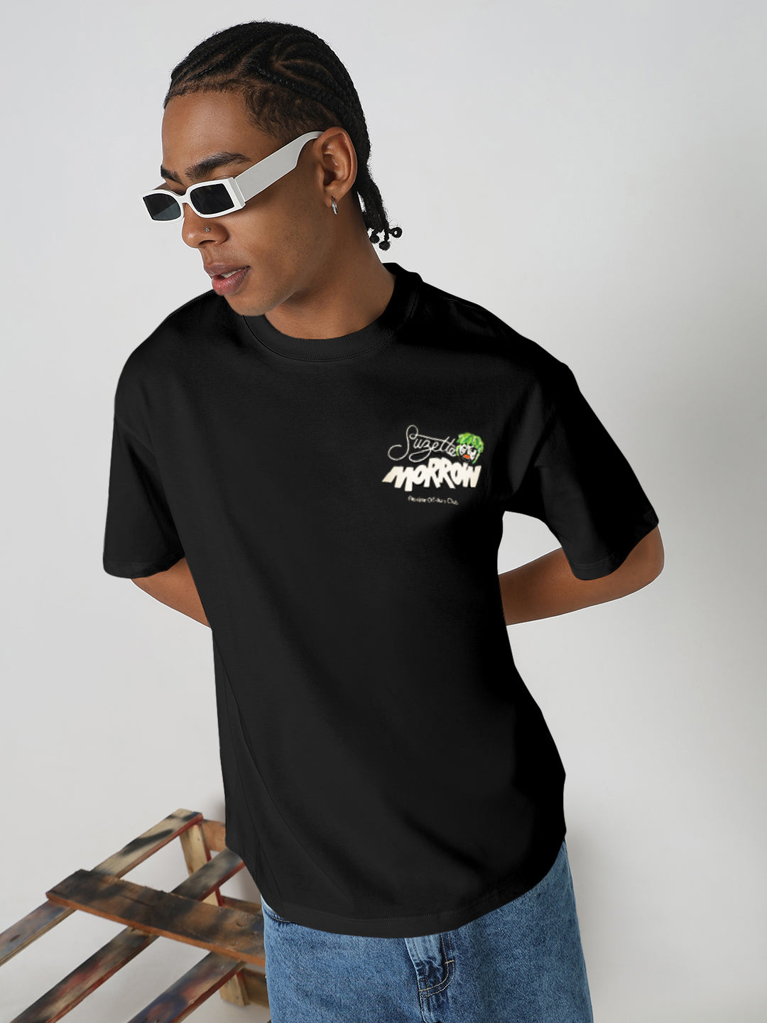 Men's Printed Black Relaxed Fit T-Shirt