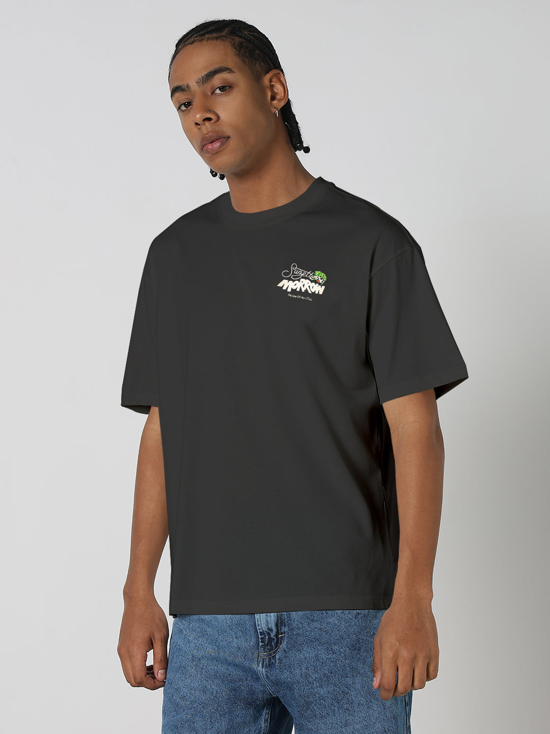 Men's Printed Grey Relaxed Fit T-Shirt