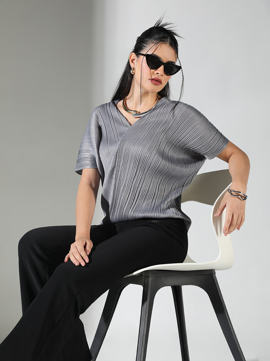 Women Grey Solid Top