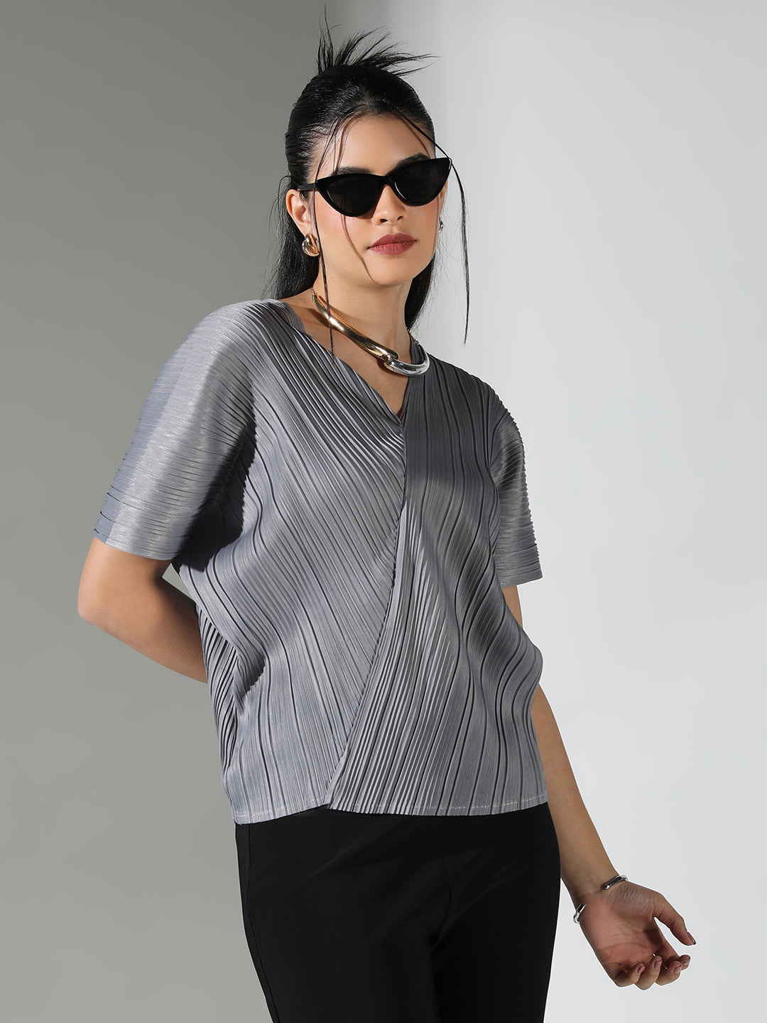 Women Grey Solid Top