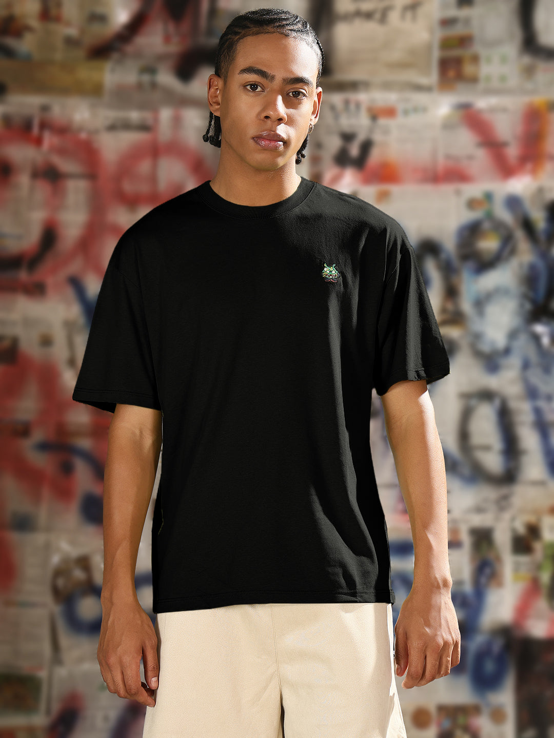 Men's Printed Black Relaxed Fit T-Shirt