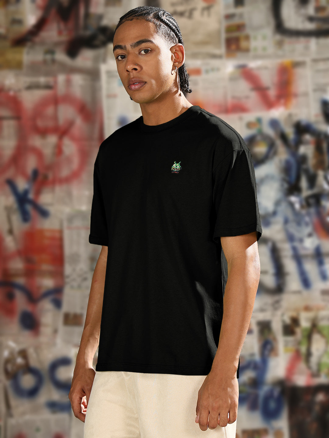 Men's Printed Black Relaxed Fit T-Shirt