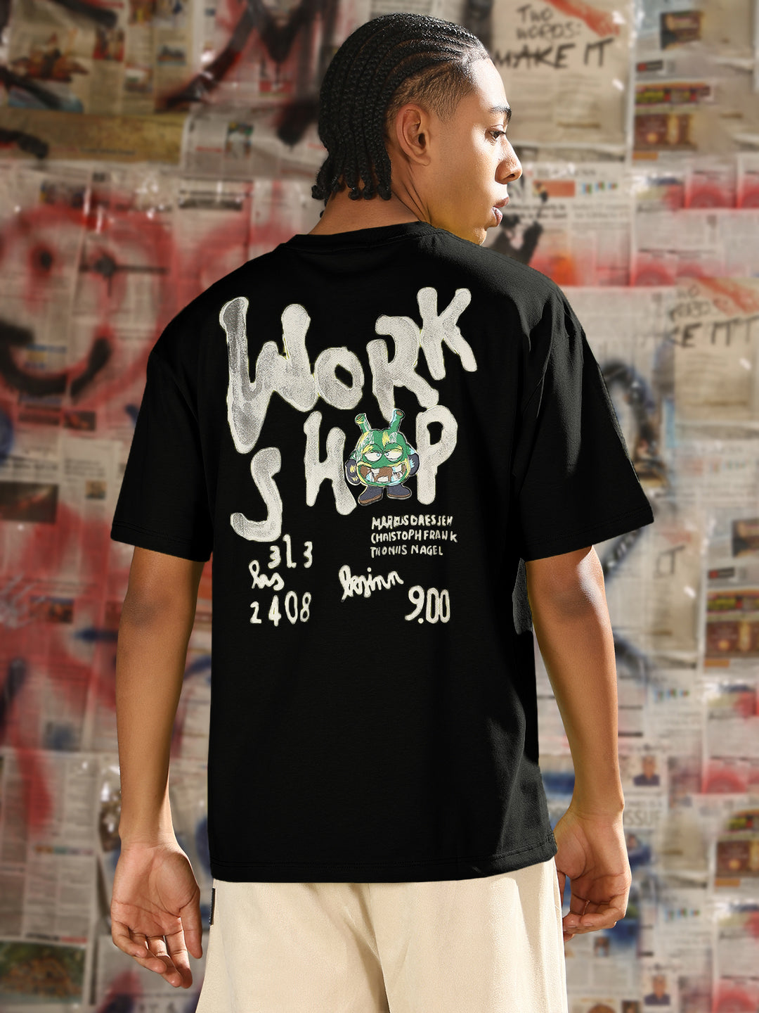 Men's Printed Black Relaxed Fit T-Shirt