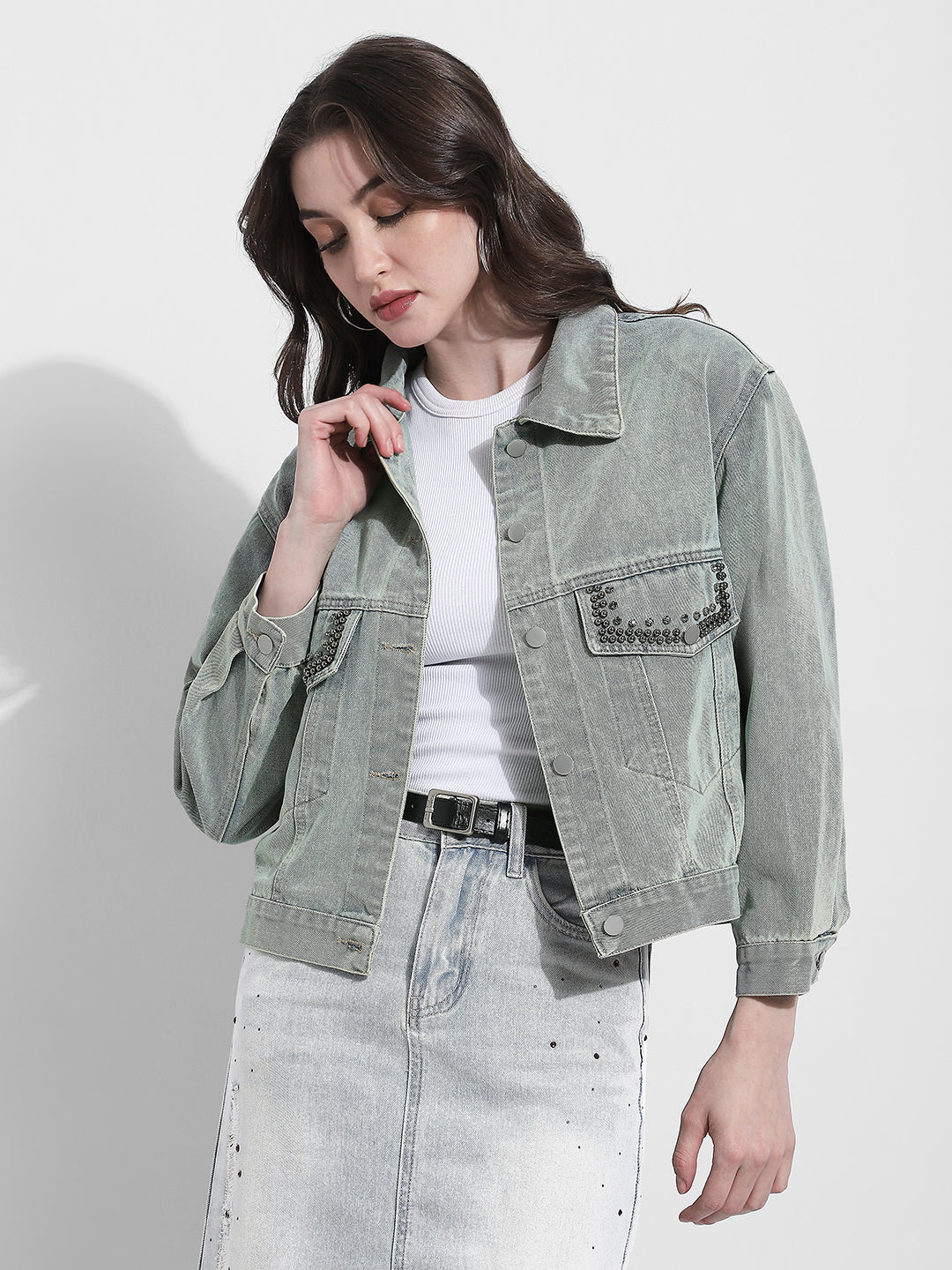 Women's Embellished Blue Denim Jacket