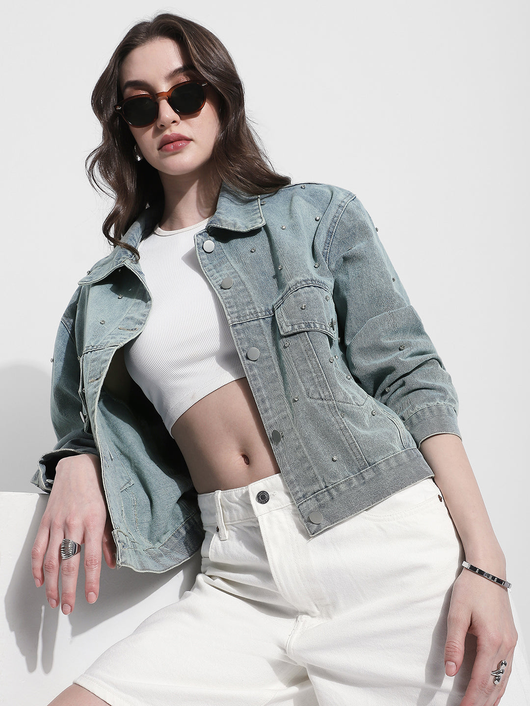 Women's Embellished Blue Denim Jacket